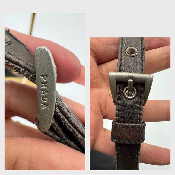 Prada Vintage Leather & Canvas Shoulder Crossbody Bag Black n Brown - Picture 14 of 17